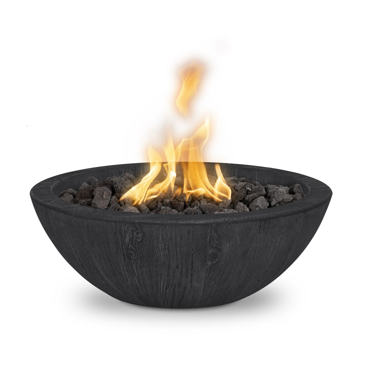 The Outdoor Plus 27" Round Sedona Wood Grain GFRC Fire Bowl - Woodgrain Ebony
