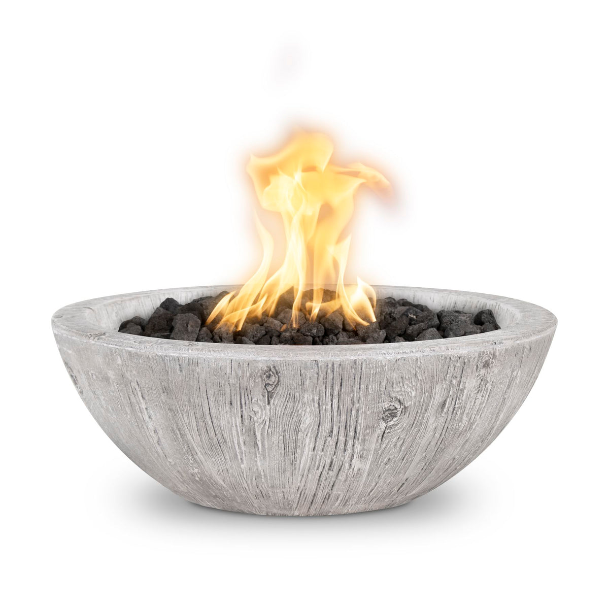 The Outdoor Plus 27" Round Sedona Wood Grain GFRC Fire Bowl - Woodgrain Ivory