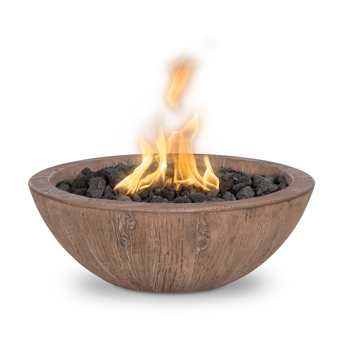 The Outdoor Plus 27" Round Sedona Wood Grain GFRC Fire Bowl - Woodgrain Oak
