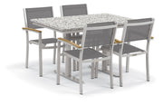 Travira 5-Piece 34X48'' Table And Sling Chair Bistro Set - Titanium Sling - Natural-Tekwood - Ash-Lite-Core Top