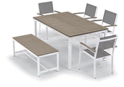 Travira 6-Piece 63" Table And Sling Chair Tekwood Dining Set - Titanium Sling - Vintage-Tekwood - Chalk Frame