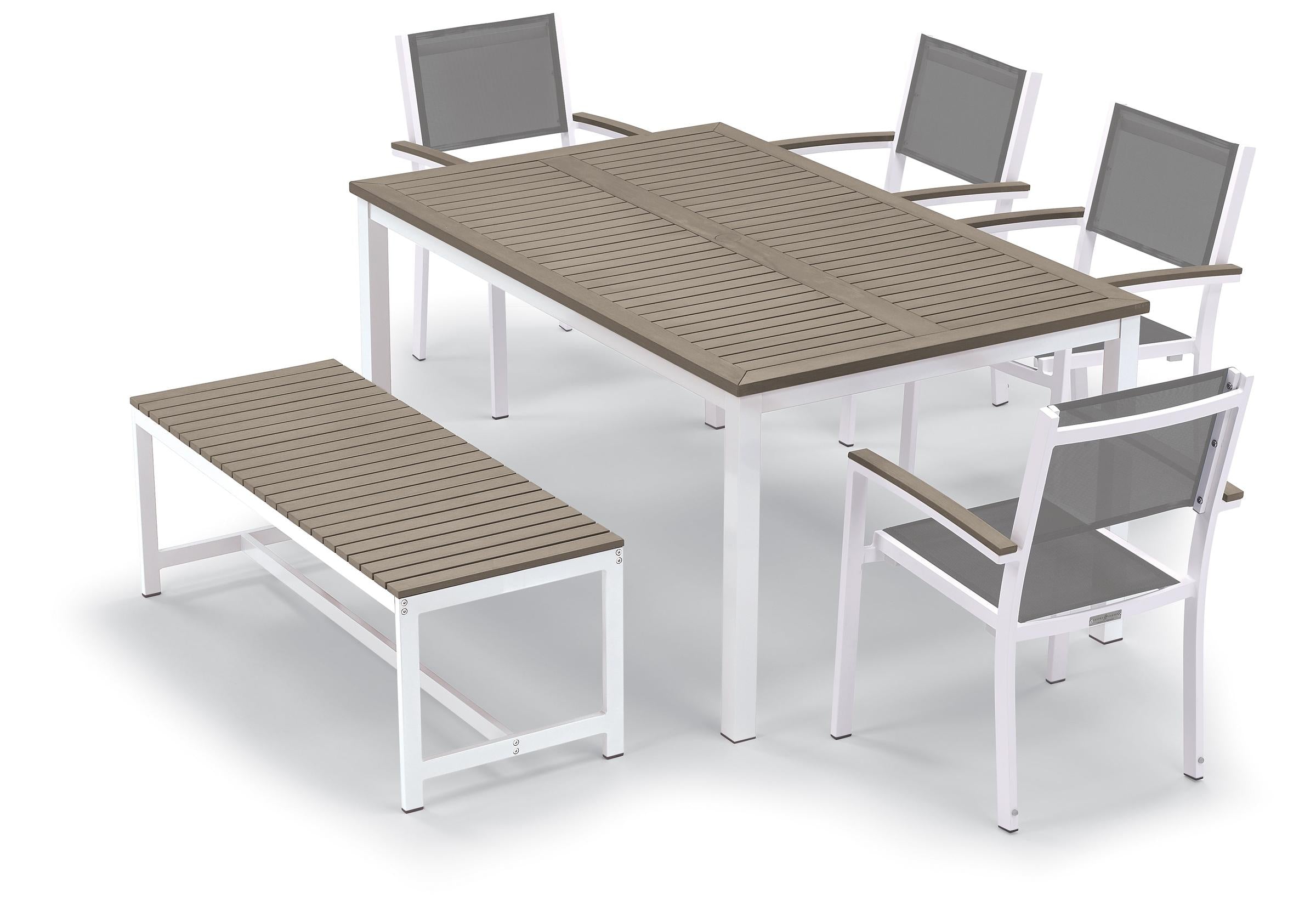 Travira 6-Piece 63" Table And Sling Chair Tekwood Dining Set - Titanium Sling - Vintage-Tekwood - Chalk Frame