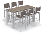 Travira 7-Piece 72"X30" Bar Table And Sling Bar Chair Set - Powder Coated Aluminum Frame - Tekwood Vintage -Cocoa Sling