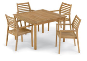 Mera 5-Piece 42" Square Dining Table & Stacking Armchair Set - Teak