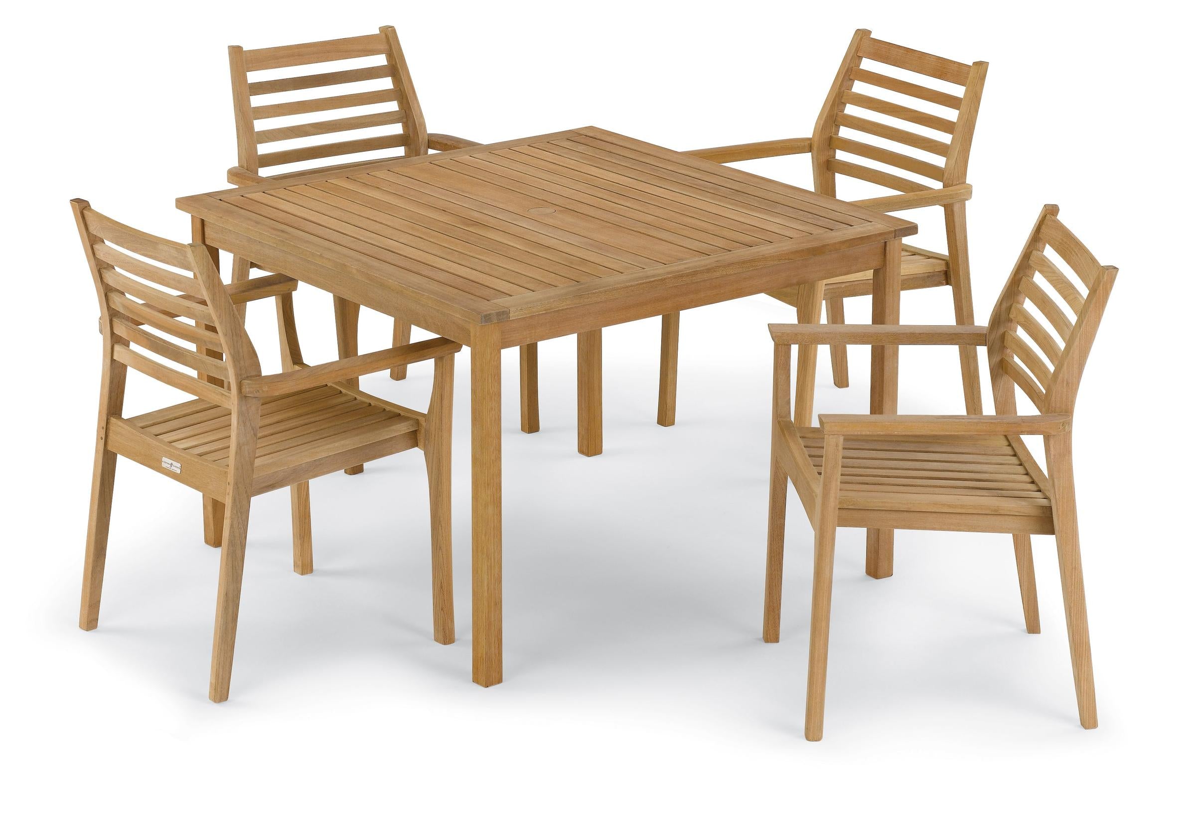 Mera 5-Piece 42" Square Dining Table & Stacking Armchair Set - Teak