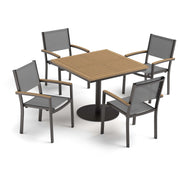 Travira 5-Piece 36" Square Dining Table And Armchairs Set - Carbon - Natural Tekwood Top - Titanium Sling