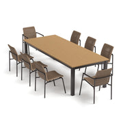 Orso 9-Piece 103" Rectangular Dining Table, Armchairs & Side Chairs Set - Natural Tekwood Top - Carbon - Sand Resin Wicker