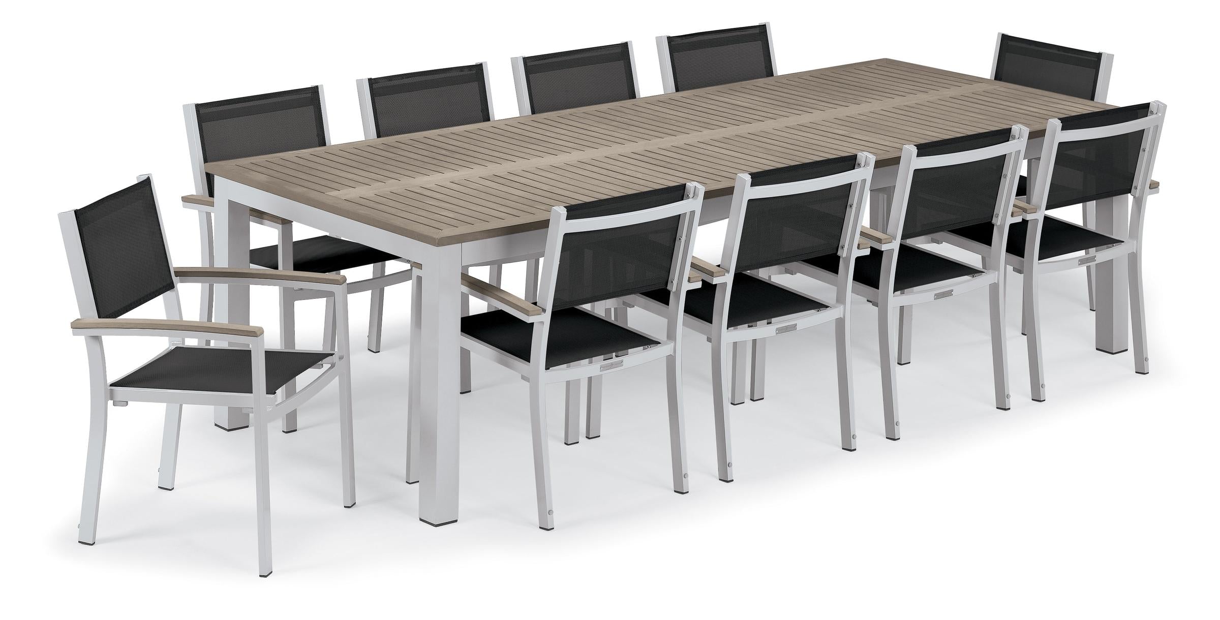 Travira 11-Piece 103"X42" Table And Sling Armchair Dining Set - Powder Coated Aluminum Frame - Tekwood Vintage - Black Sling