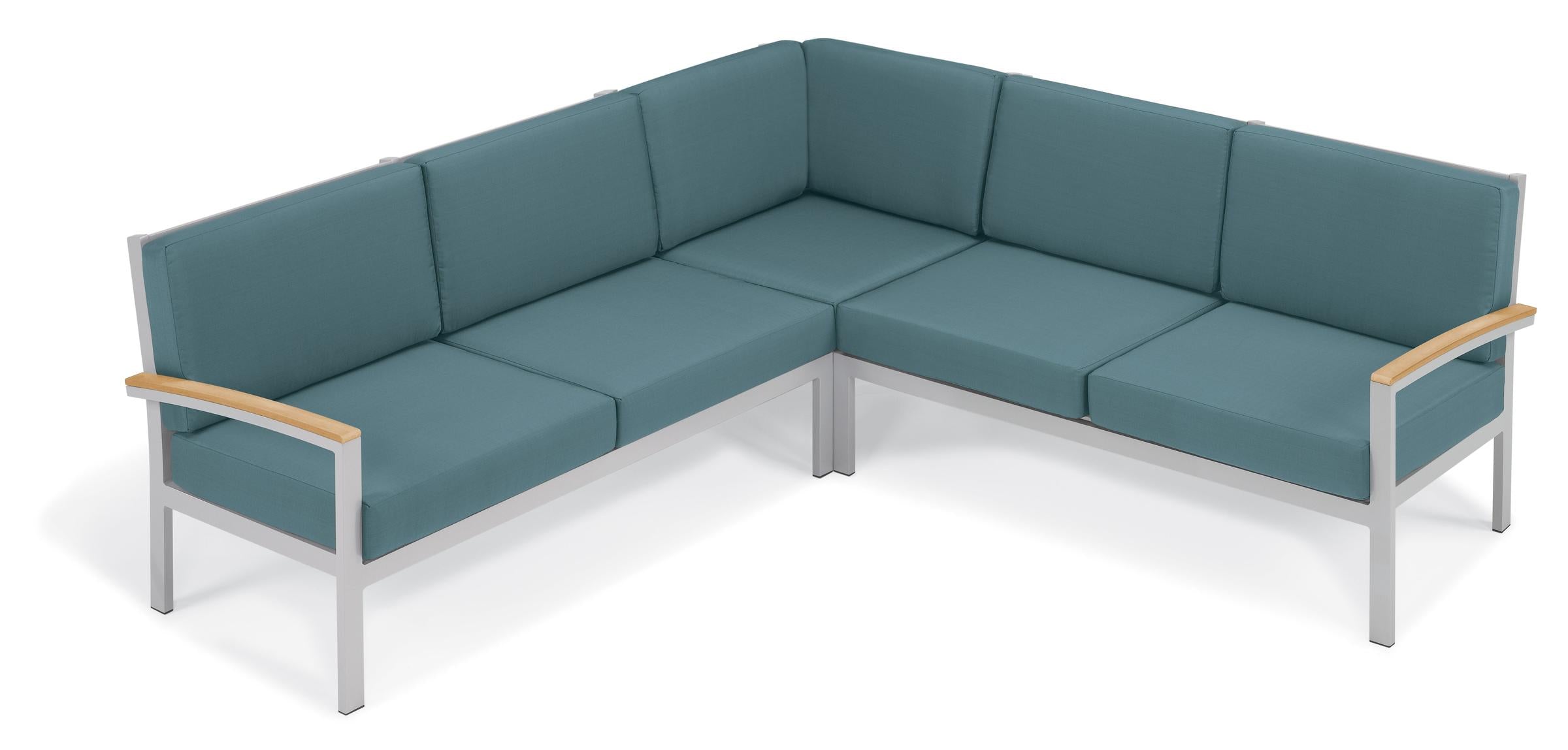 Travira 3-Piece Loveseat Tekwood Chat Set - Ice Blue Cushion - Natural Tekwood
