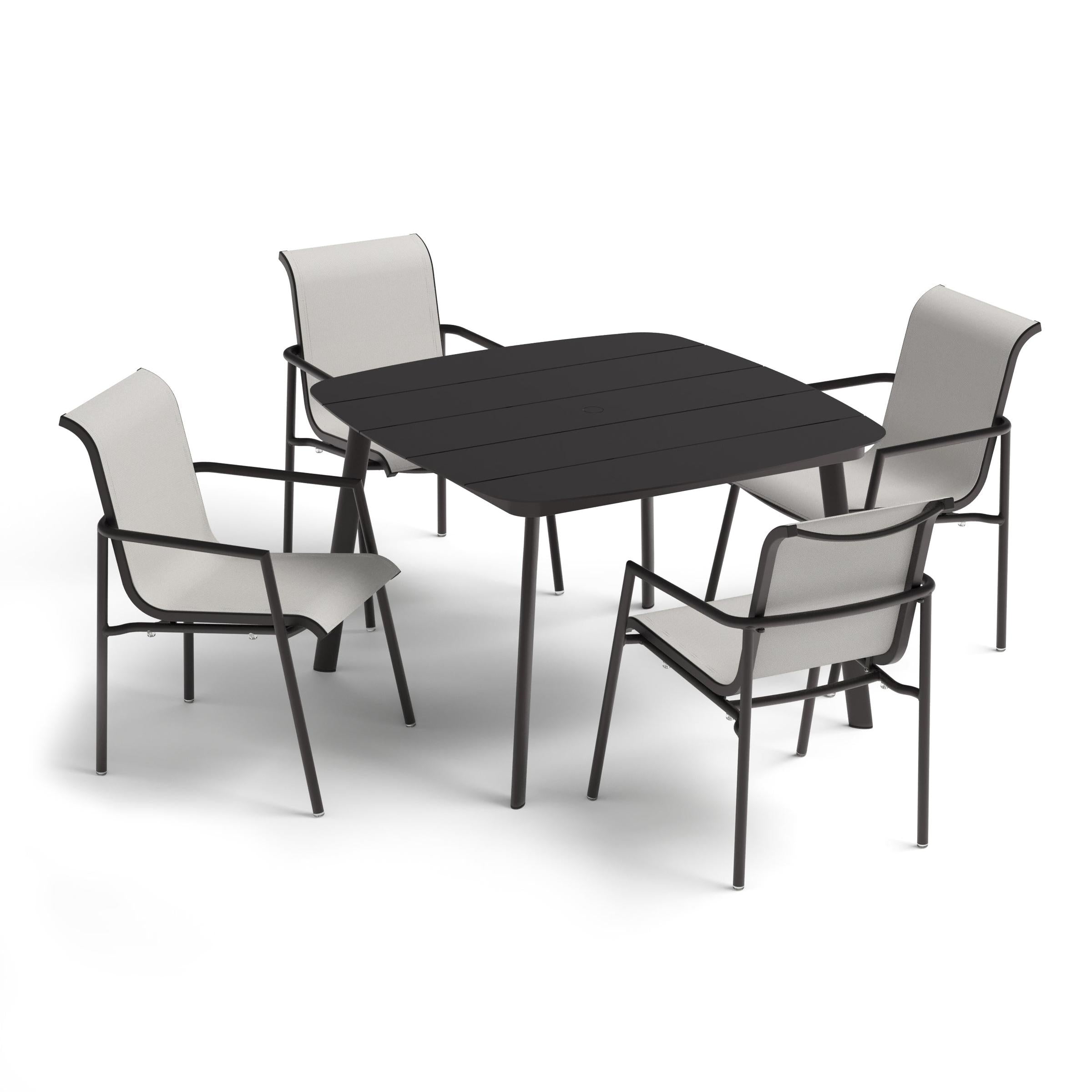 Orso 5-Piece 45" Square Dining Table & Armchairs Set - Carbon - Fog Sling