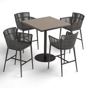 Nette 5-Piece 36" Square Bar Table & Bar Chairs Set - Vintage Tekwood Top - Carbon Ninja Seat - Pewter Strap