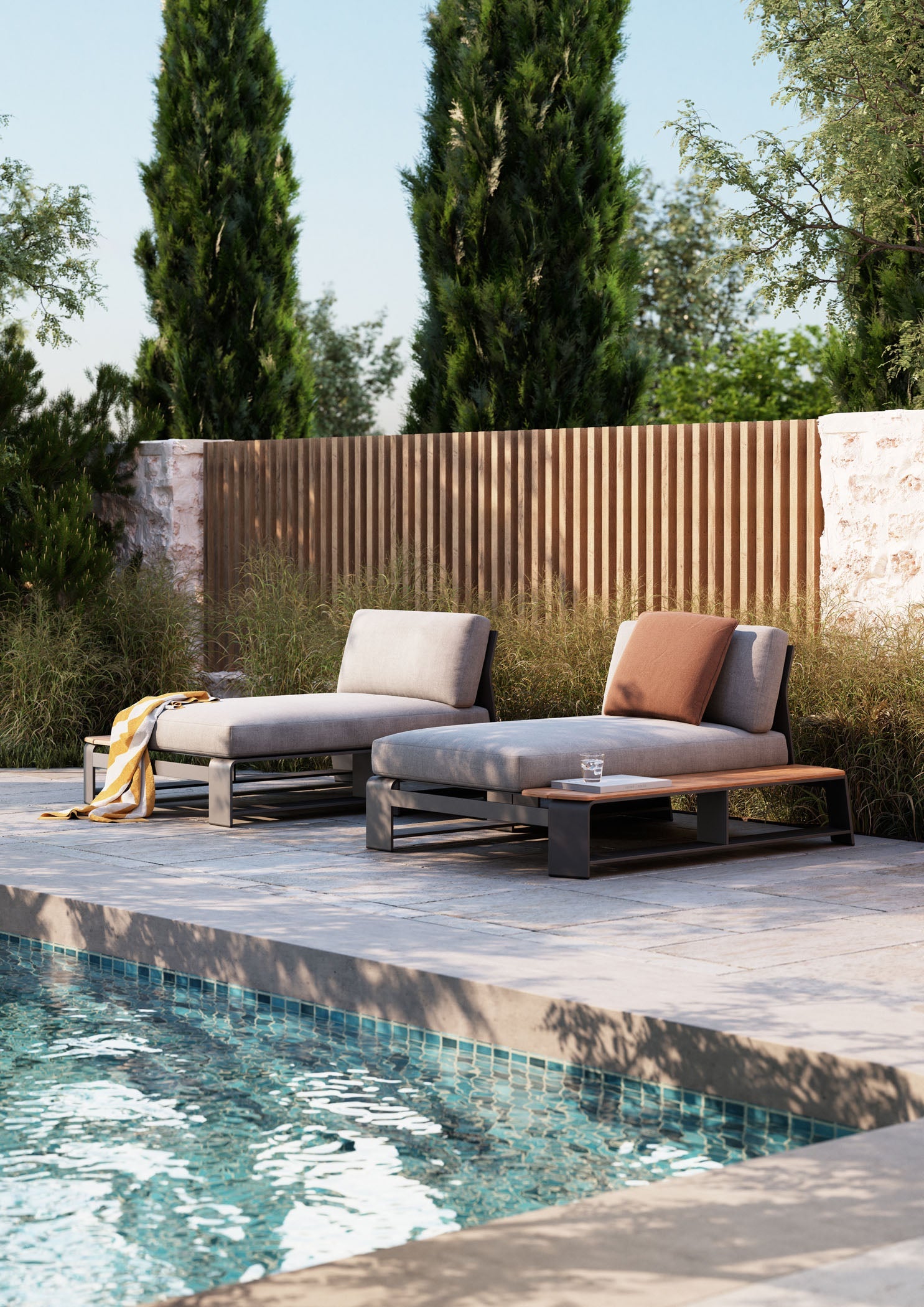 -Woodard-Gather LHF Chaise Unit with NextTeak Accent-Pangaea Patio