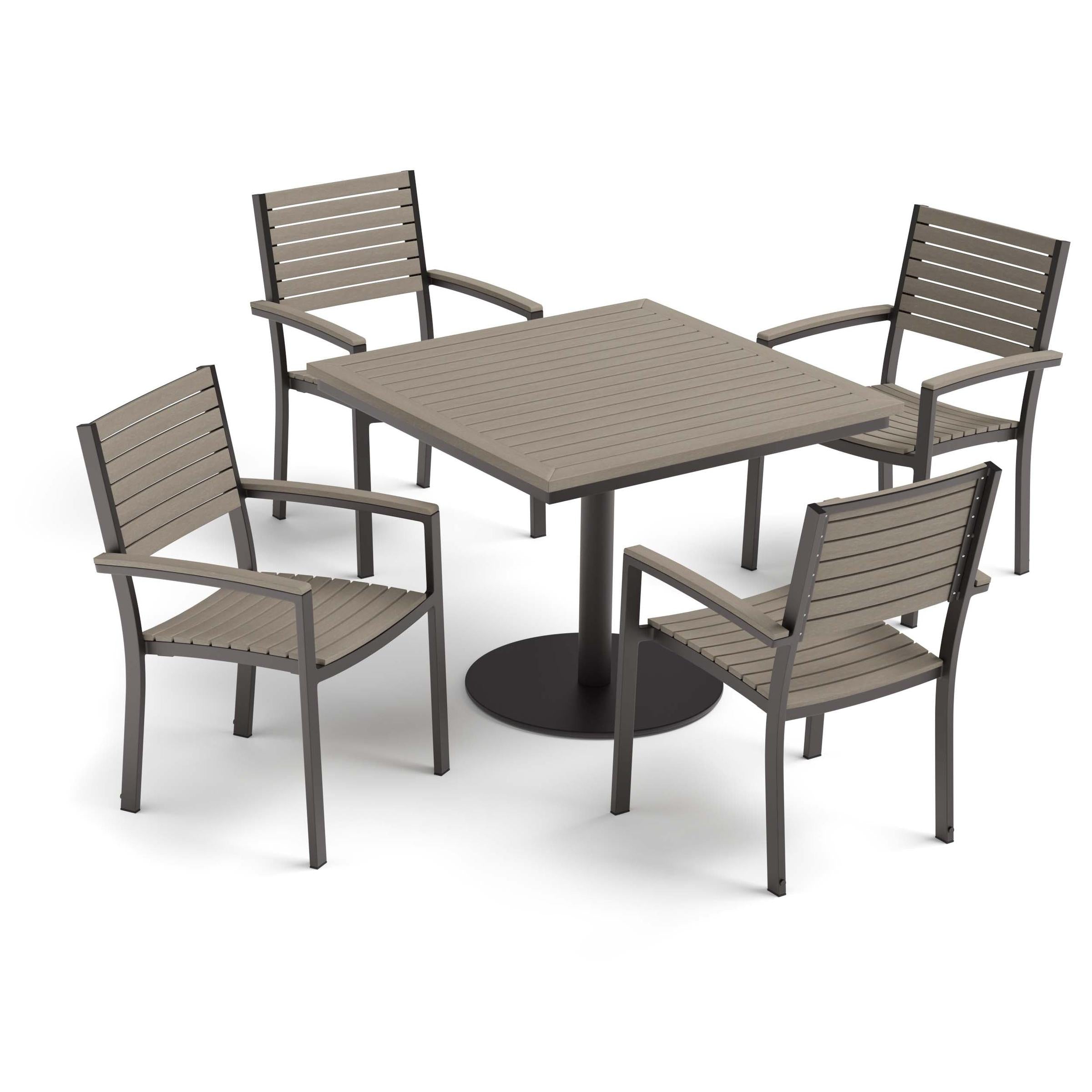 Travira 5-Piece 36" Square Dining Table And Armchairs Set - Carbon - Vintage Tekwood Top, Seat & Back