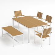 Travira 6-Piece 63"X40" Rectangular Dining Table, Slat Chairs, And Bench Set - Chalk Frame - Natural Tekwood