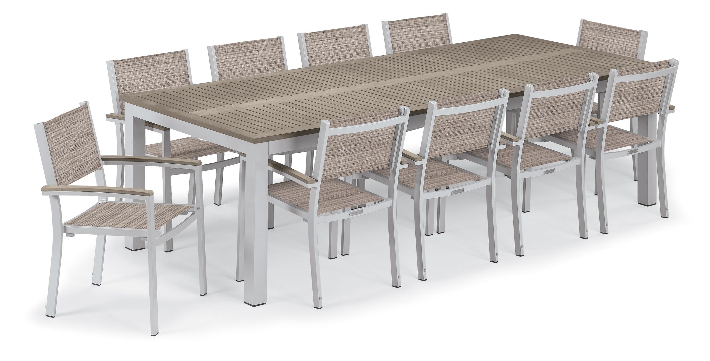 Travira 11-Piece 103"X42" Table And Sling Armchair Dining Set - Powder Coated Aluminum Frame - Tekwood Vintage - Bellows Sling