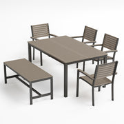 Travira 6-Piece 63"X40" Rectangular Dining Table, Slat Chairs, And Bench Set - Carbon Frame - Vintage Tekwood