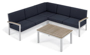 Travira 4-Piece Loveseat & Coffee Table Tekwood Chat Set - Midnight Blue Cushion - Vintage Tekwood