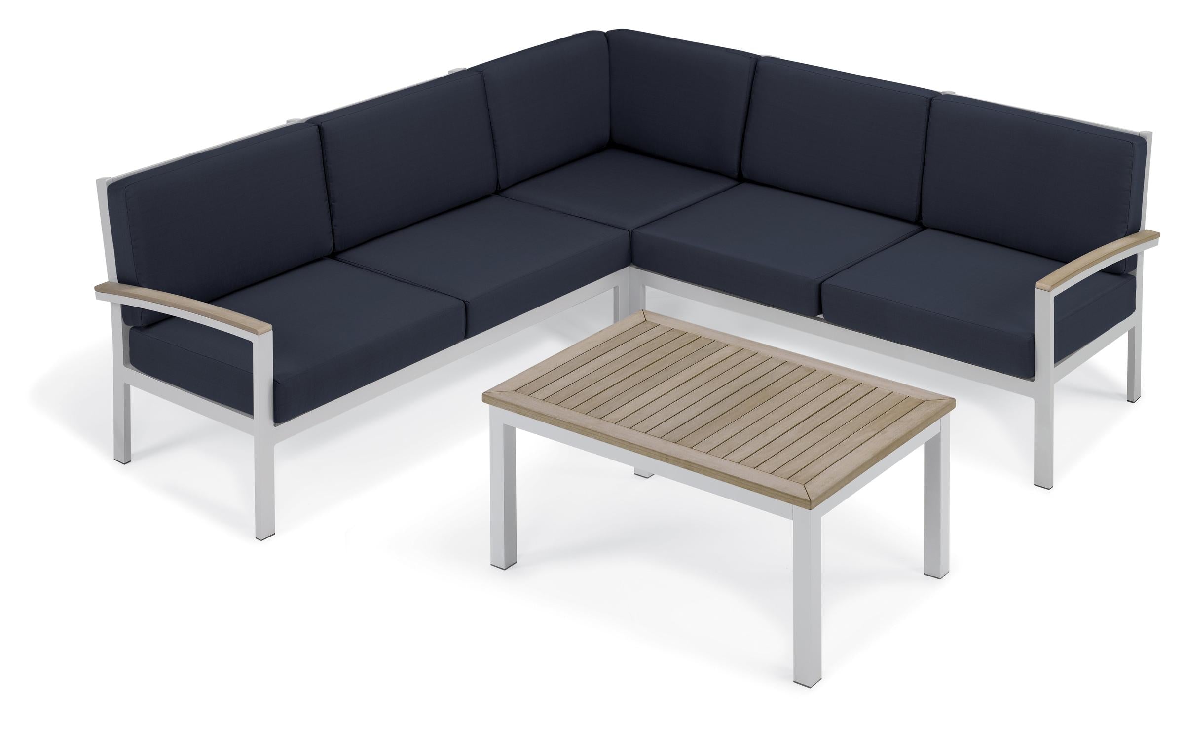Travira 4-Piece Loveseat & Coffee Table Tekwood Chat Set - Midnight Blue Cushion - Vintage Tekwood