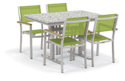 Travira 5-Piece 34X48'' Table And Sling Chair Bistro Set - Go-Green Sling - Natural-Tekwood - Ash-Lite-Core Top