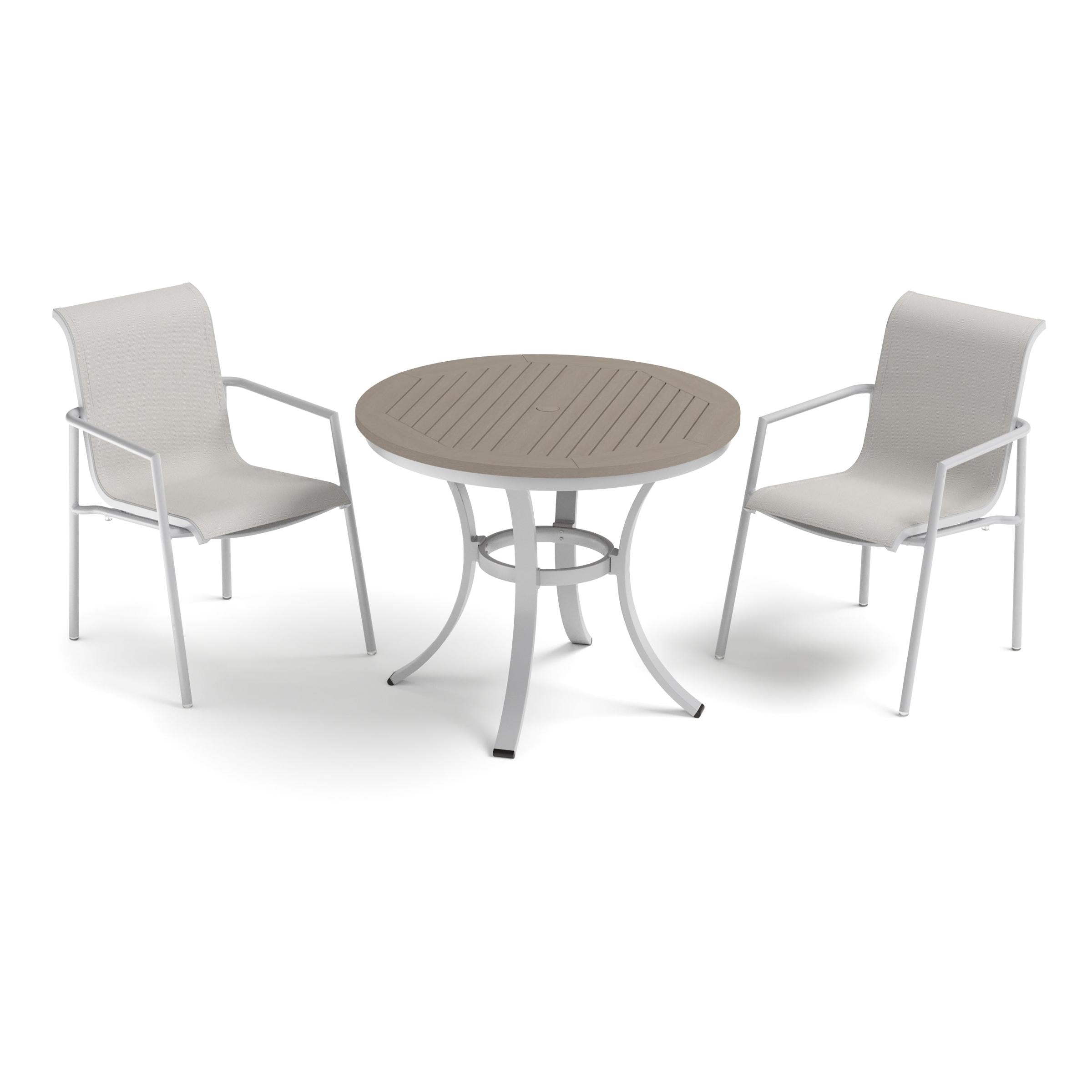 Orso 3-Piece 36" Cafe Bistro Table & Armchairs Set - Flint - Vintage Tekwood Top - Fog Sling