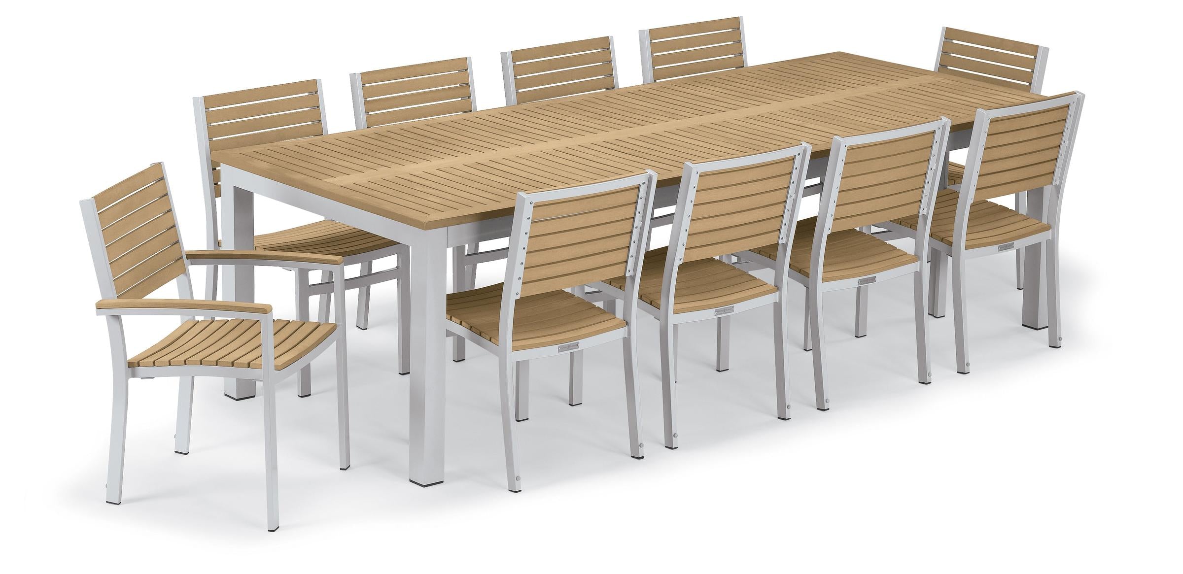 Travira 11-Piece 103"X42" Table And Slat Chair Dining Set - Powder Coated Aluminum Frame - Tekwood Natural