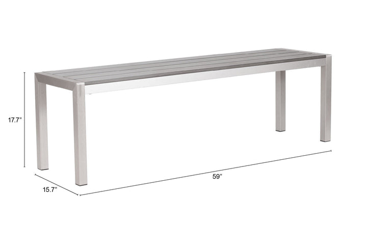 Z701862-ZUO-Metropolitan Double Bench Gray & Silver-Pangaea Patio