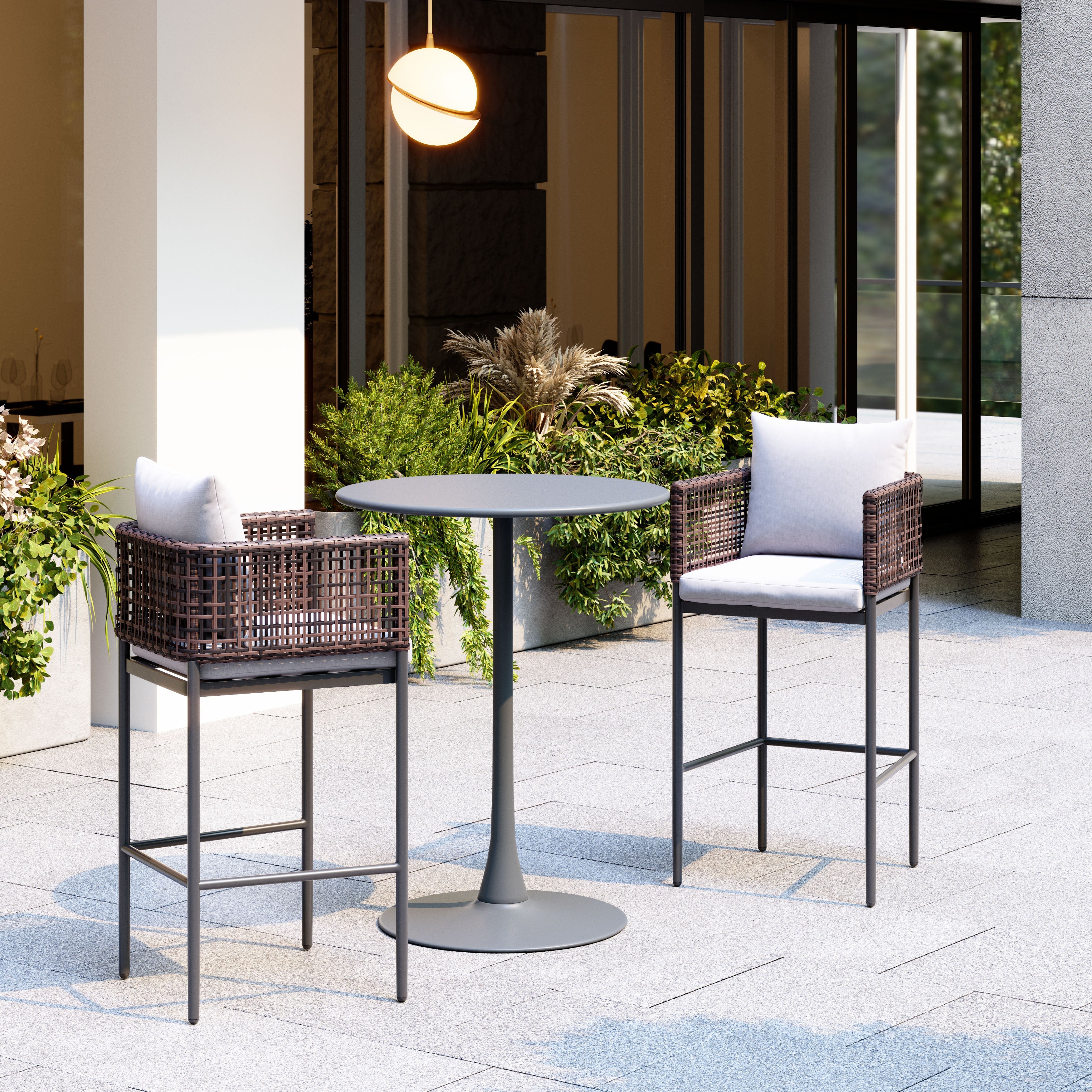 -ZUO-Palm Paradise Barstool Gray-Pangaea Patio-Lifestyle Image