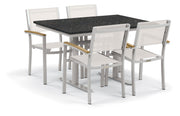 Travira 5-Piece 34X48'' Table And Sling Chair Bistro Set - Natural-Sling Sling - Natural-Tekwood - Charcoal-Lite-Core Top