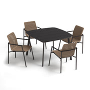 Orso 5-Piece 45" Square Dining Table & Armchairs Set - Carbon - Carbon - Sand Resin Wicker