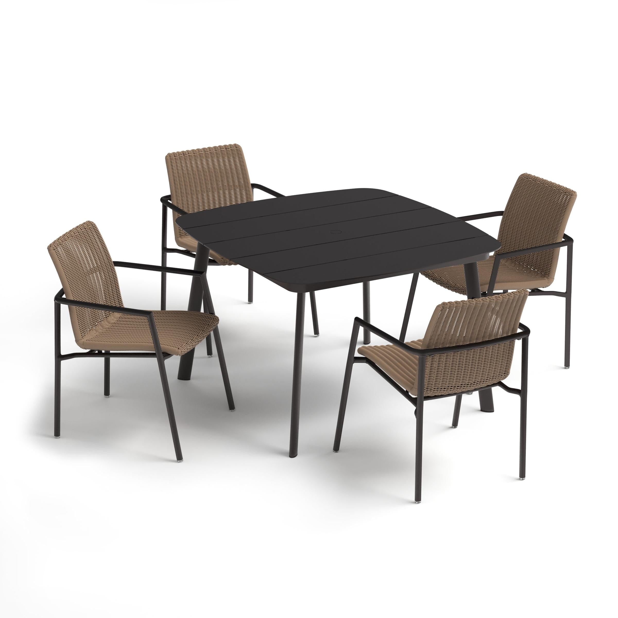 Orso 5-Piece 45" Square Dining Table & Armchairs Set - Carbon - Carbon - Sand Resin Wicker