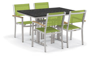Travira 5-Piece 34X48'' Table And Sling Chair Bistro Set - Go-Green Sling - Natural-Tekwood - Charcoal-Lite-Core Top