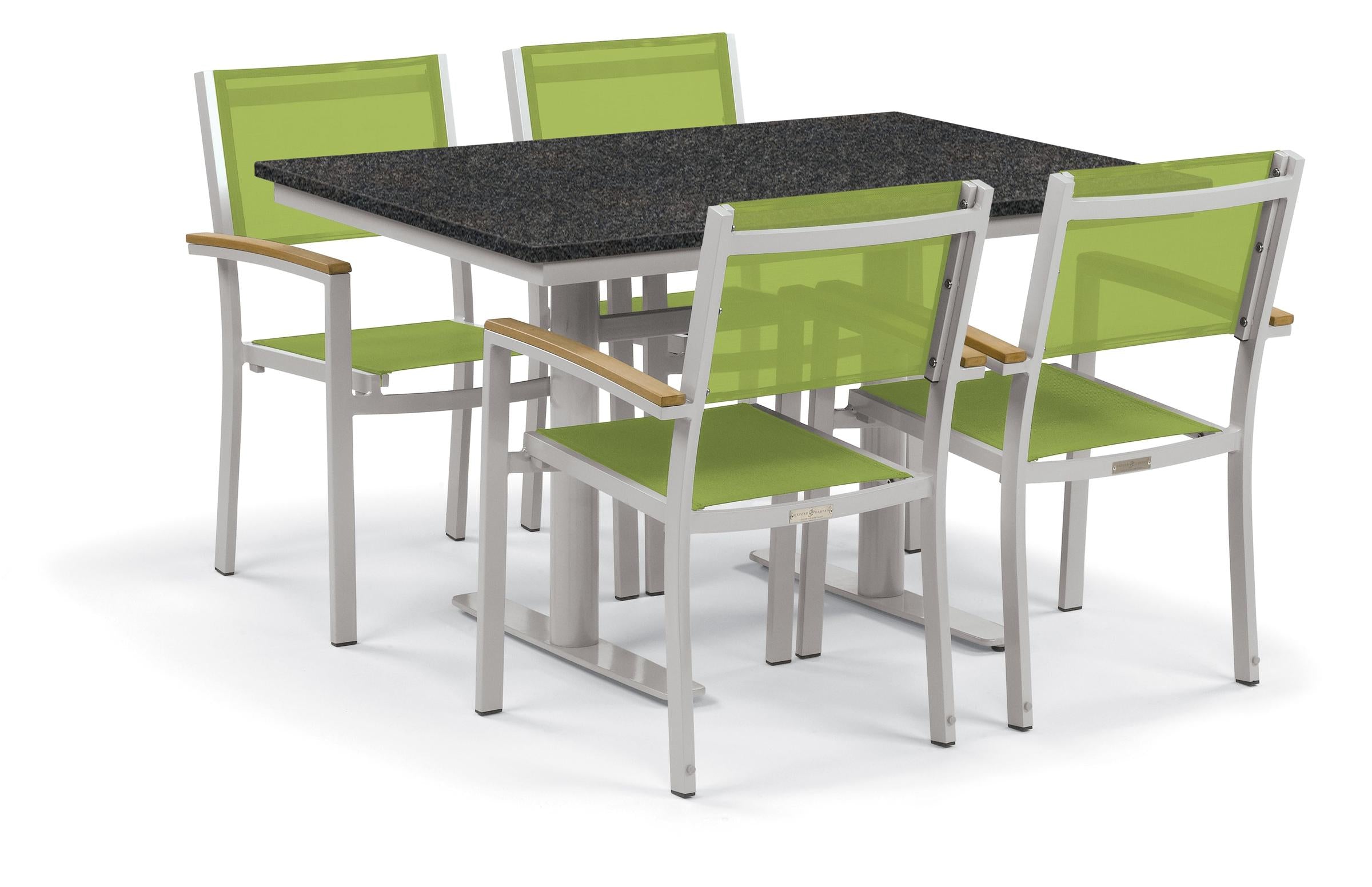 Travira 5-Piece 34X48'' Table And Sling Chair Bistro Set - Go-Green Sling - Natural-Tekwood - Charcoal-Lite-Core Top